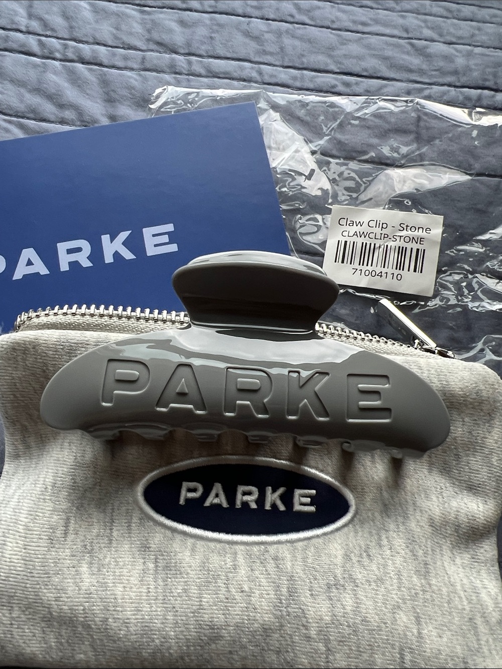 Parke Stone Grey Hair Claw Clip and Pouch w/ Zipper New In Bag NIB